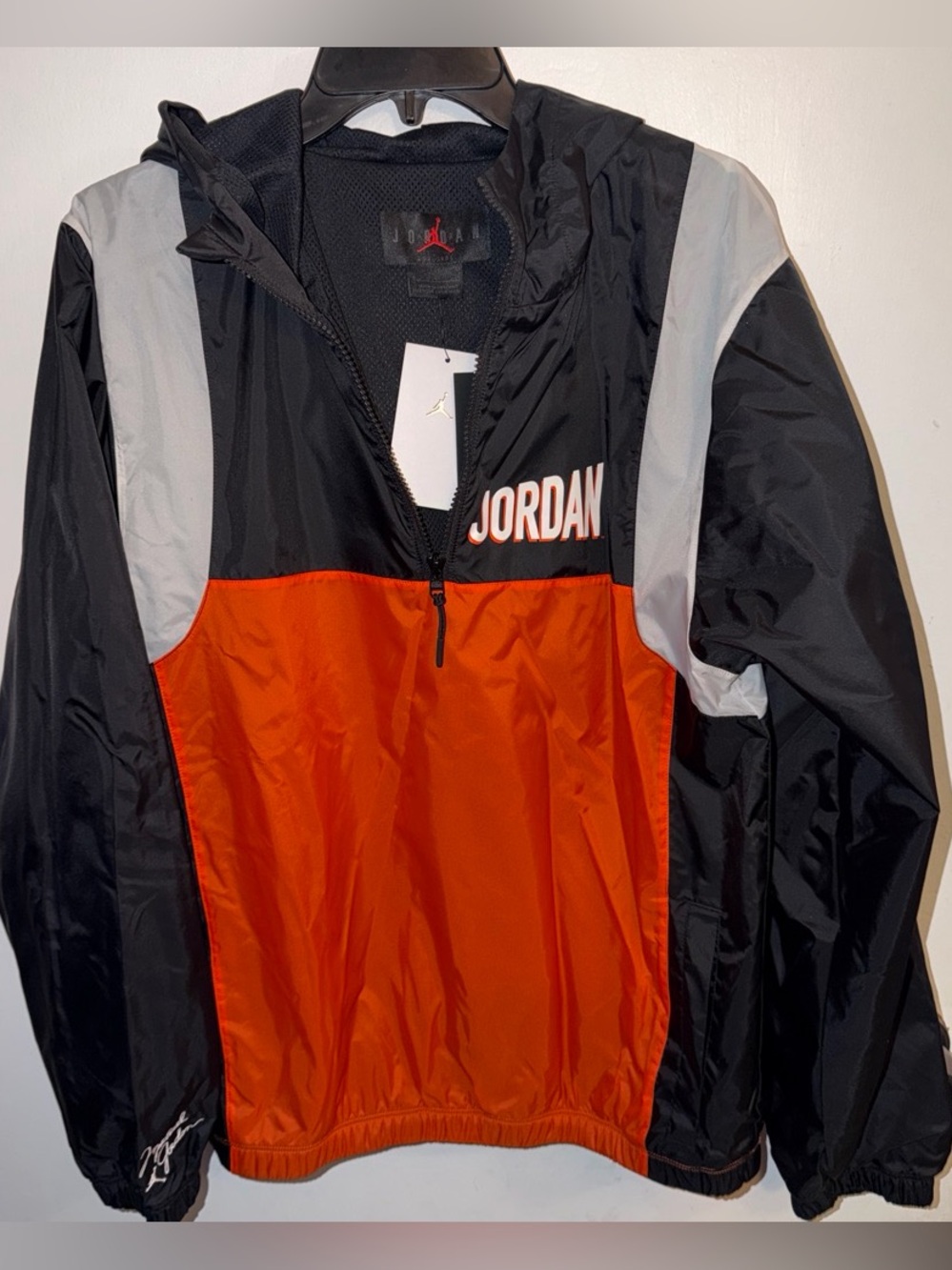 New Jordan Black, Orange & Gray Half-Zip Windbreaker Jacket Mens Size Small